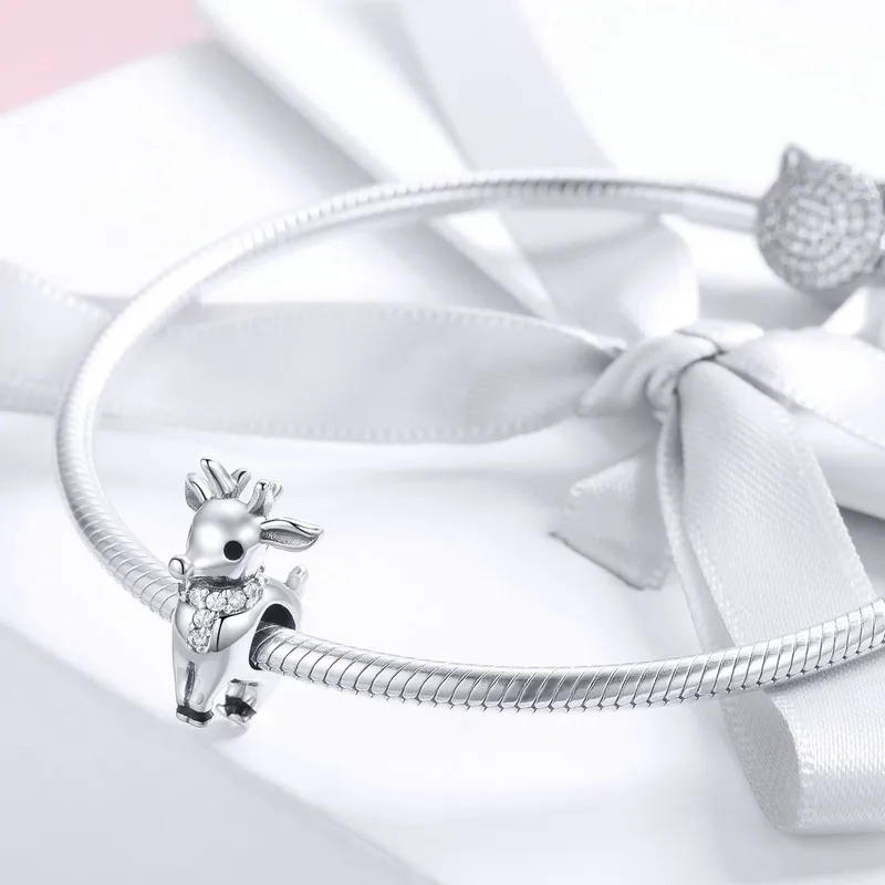 MYBEBOA, 925 пробы, серебряные амулеты, подходят для оригинальных браслетов Pandora, браслеты на удачу, Рождество, лось, амулеты, животные, бусины, ювелирные изделия