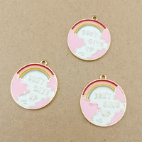 10 pcs round shape map enamel charms bracelet rainbow dont give up metal pendant charms diy earring jewelry accessories yz524