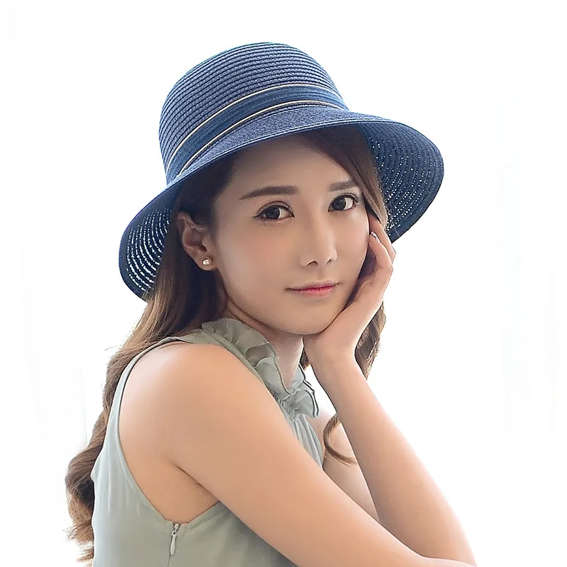 Женская Соломенная шляпка с бантом летняя пляжная Складная широкими полями