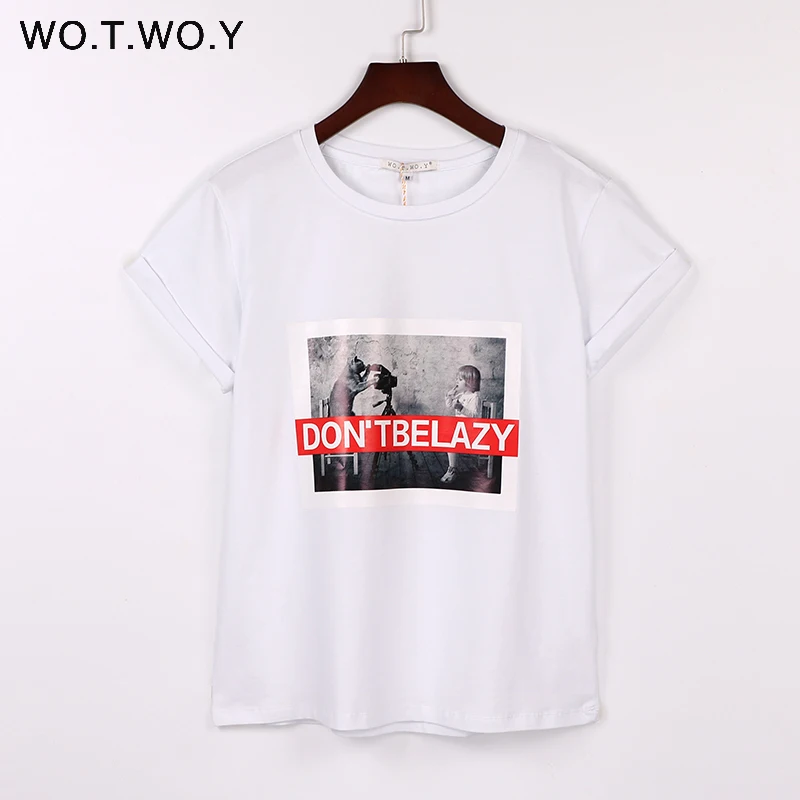 WOTWOY 12 Models Women Print T shirt Cotton Letter Shirt Tops Harajuku 2017 Summer Fashion Tshirt Short Sleeve Tee Shirt| |