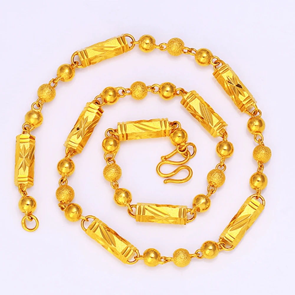 Шестиугольная Призма Твердые бусы ожерелье Желтое золото Заполненные мужские