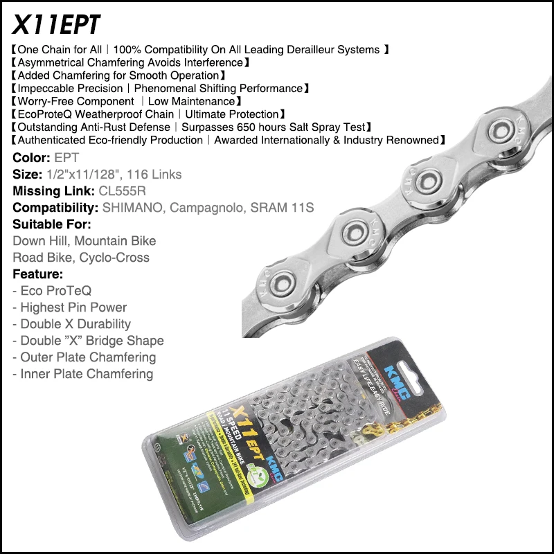 X8EPT X9EPT X10EL X11EL KMC велосипедная цепь дополнительный светильник 8 9 10 11S 116L MTB горная велосипедная цепь для SHIMANO SRAM 8/9/10/11S
