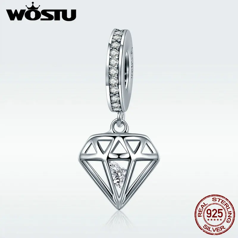 WOSTU Хит 925 пробы серебро блестящее сердце Висячие бусины подходят к оригиналу WST