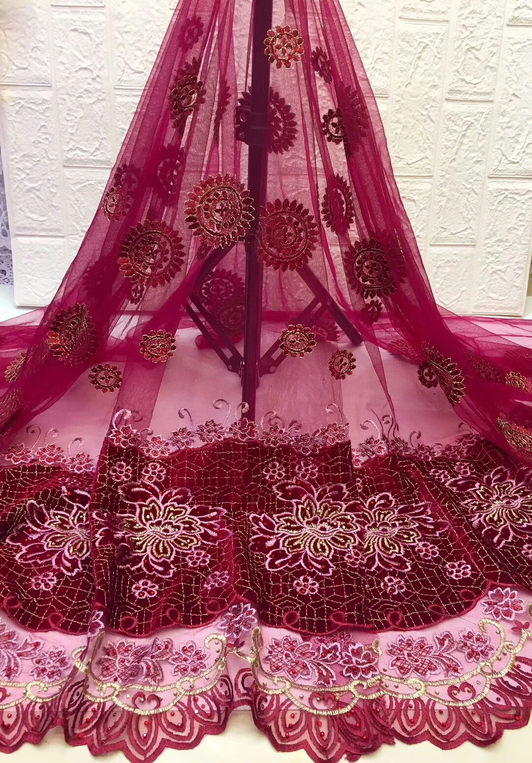 Latest African French Lace Fabric High Quality Tulle Net purple 5 Yards Embroidery Nigerian For Women | Дом и сад