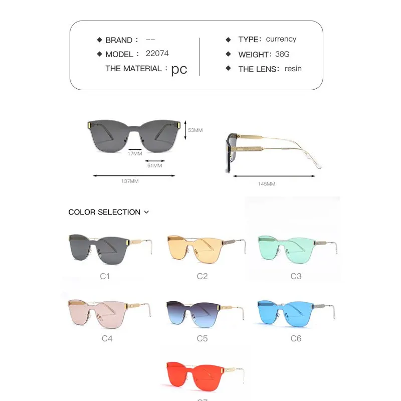 Крутые цельные солнцезащитные очки для женщин с толстыми линзами винтажные