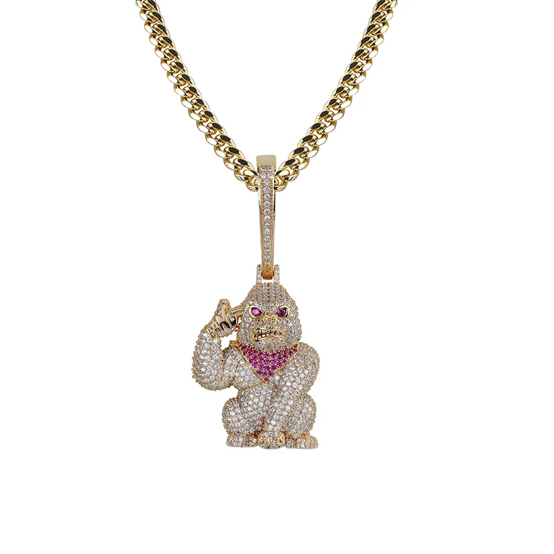 Gold TOPGRILLZ орангутанг Тарзан Iced Out ожерелья и кулон цепи для мужчин женщин золото серебро Цвет кубический циркон хип хоп ювелирные изделия - Окраска металла: Gold