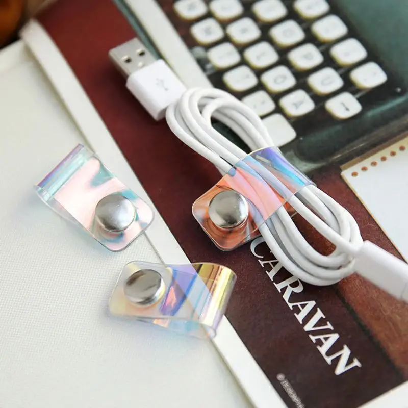 

5pcs Travel Hologram Transparent Cable Winder Earphone Protector USB Phone Holder Accessory Package Organizers