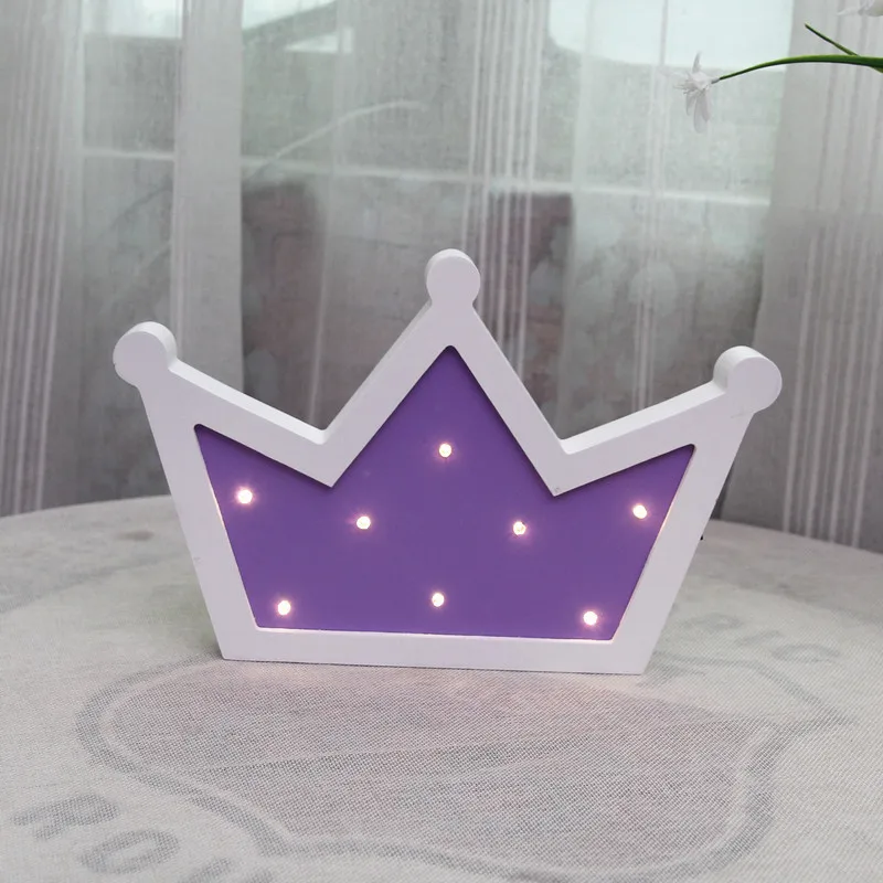 Purple Hinnixy, нордическая Корона, моделирующая Ночная лампа, деревянный Настольный настенный декоративный светильник с рисунком, для детей, для спальни - Emitting Color: Purple