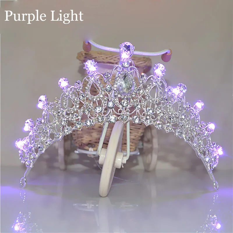 Purple Light 5 цветов, женская свадебная тиара, светильник с кристаллами, светящаяся Корона, светильник невесты, диадемы для девочек, вечерние диадемы, светящиеся короны, диадемы H113 - Окраска металла: Purple Light