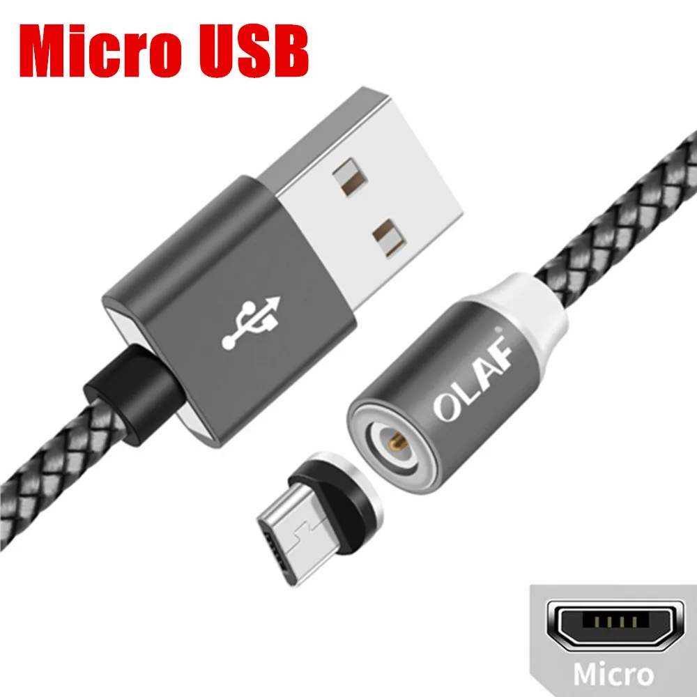 Grey Micro Cable Магнитный usb-кабель OLAF 1 м для iPhone X Xs Max Xr 8 7 6 Быстрый зарядный Магнит Micro USB type C кабель для samsung S9 huawei Xiaomi - Цвет: Grey Micro Cable