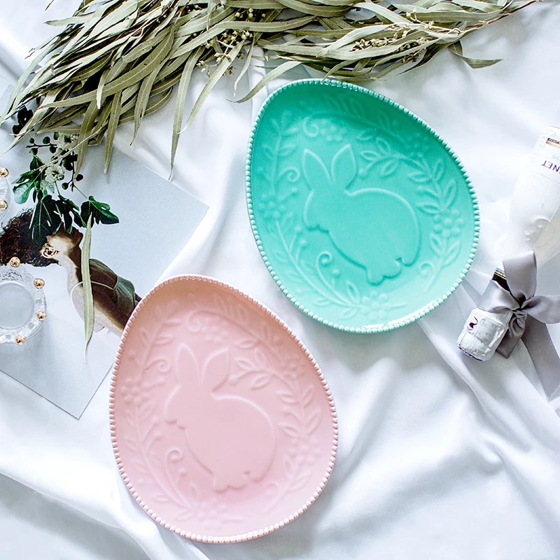 Макарон розовый зеленый кролик завтрак Тарелка десертная тарелка Свадебный