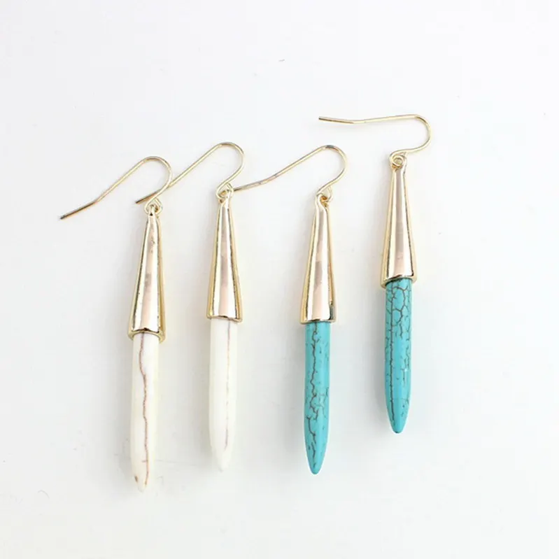 

Tnin Natural Stone Earrings Jewelry Design 2020 Gold Tone Long Spike Earrings Springs Summer Fashion Jewelry