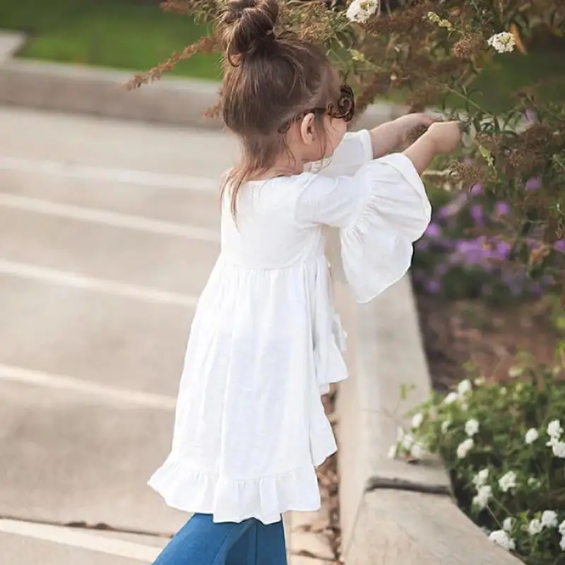 2016 девушки малышей одежда фея стиль морщин оборками три четверти рукавами