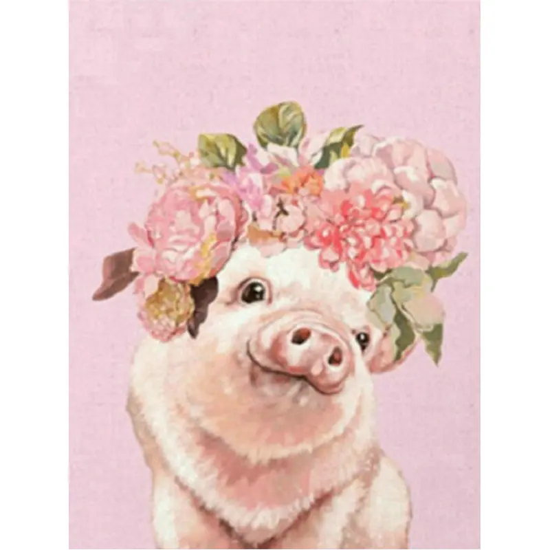 5D Diy Diamond Painting Cross Stitch Pink pig flowers rhinestones puzzle Mosaic picture Embroidery stickers Home Decor | Дом и сад