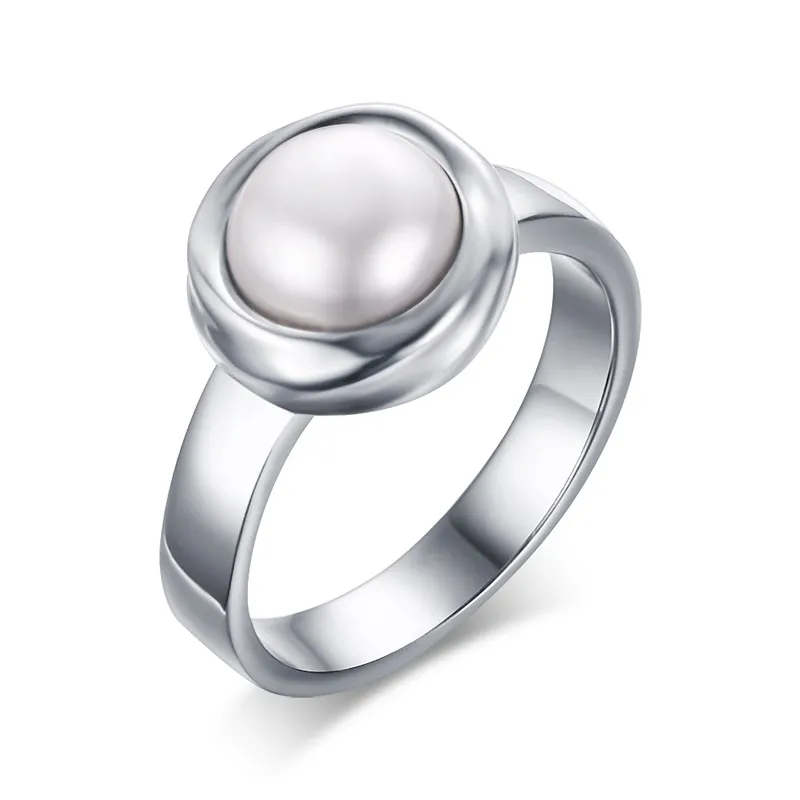 SimulatedPearl Meaeguet женские одинарные круглые обручальные кольца с искусственным жемчугом кольцо из нержавеющей стали модные ювелирные изделия Размер 7-8 - Цвет основного камня: SimulatedPearl