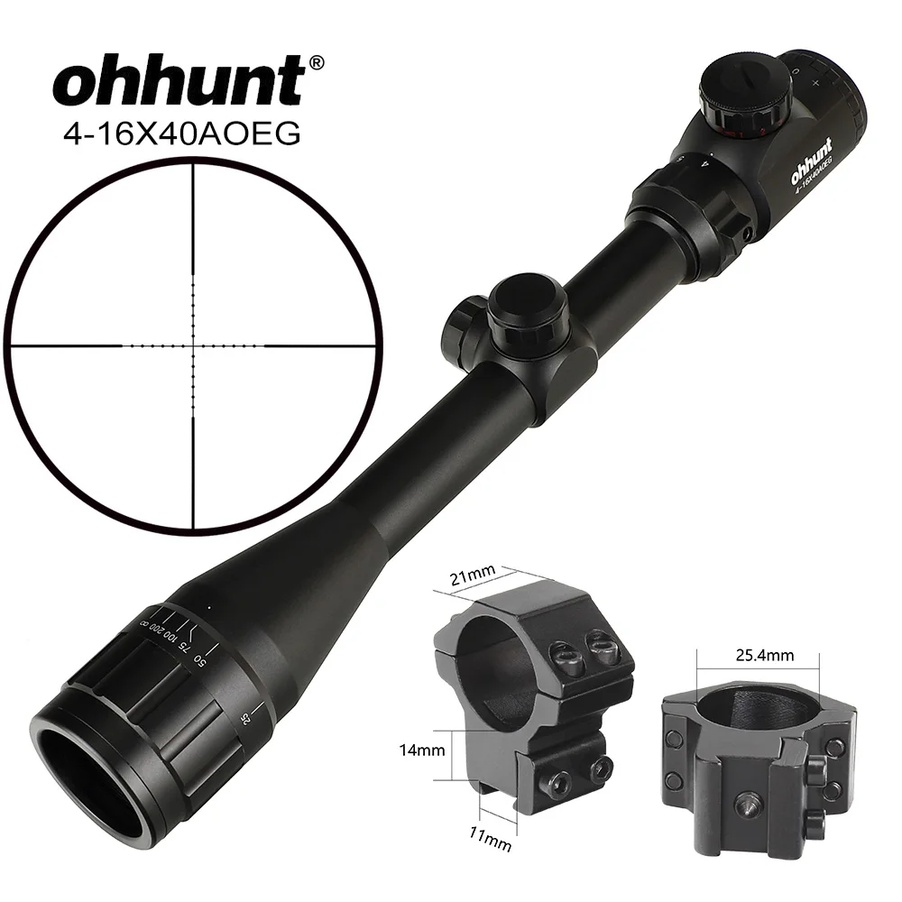 Med Dovetail Rings Ohhunt 4-16X40 AOEG Тактический комбо прицел Mil точка охотничья оптика оптический прицел с красным лазерный прицел с красным лучом Прицел Рейку - Цвет: Med Dovetail Rings