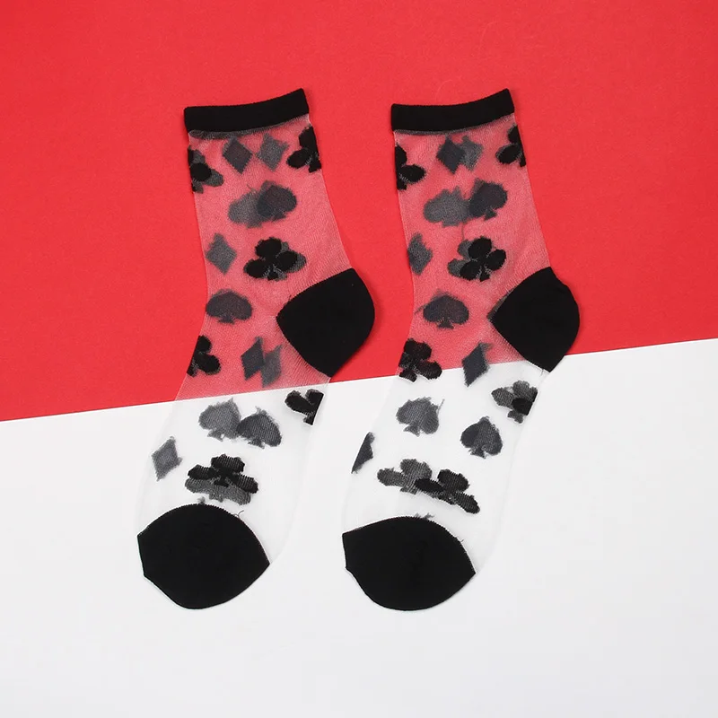 5pairs-geometric 5 пар в партии, прозрачные носки, женские летние Необычные кружевные носки, шелковое платье, одежда Harajuku, веселые забавные носки, сетчатые прозрачные носки - Цвет: 5pairs-geometric