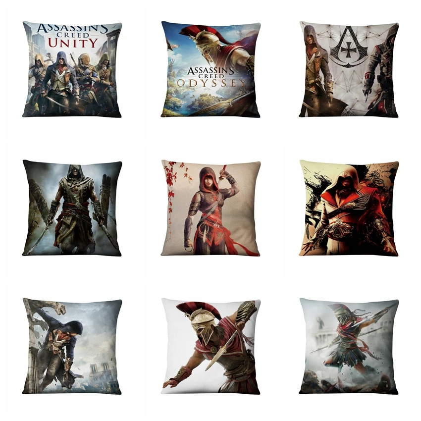 Подушки для дома, декоративная наволочка с принтом Assassin's Creed, подушки с аниме, Декоративная Подушка для домашнего декора, диванная Подушка 45*45