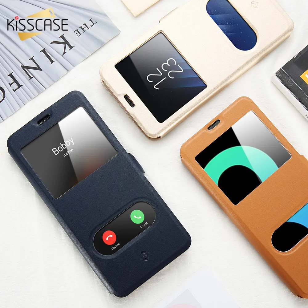 Kisscase флип чехлы для телефонов Samsung Galaxy S8 S7 S6 Edge S5 S4 S3 PU чехол с пряжкой на окно A3 J5 J7