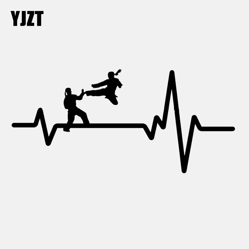 YJZT 16.8CM*7.9CM KARATE Uniform Jump Kick Girl Heartbeat Vinyl Black/Silver Car Sticker C22-1218 | Автомобили и мотоциклы