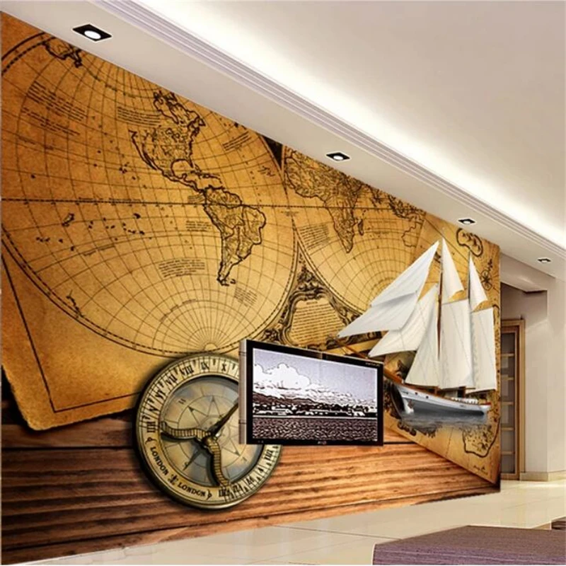 wellyu Custom Wallpaper 3D World Map Sailing Living Room Bedroom sofa Background Wall Paintings papel de pared обои 3d wallpaper |