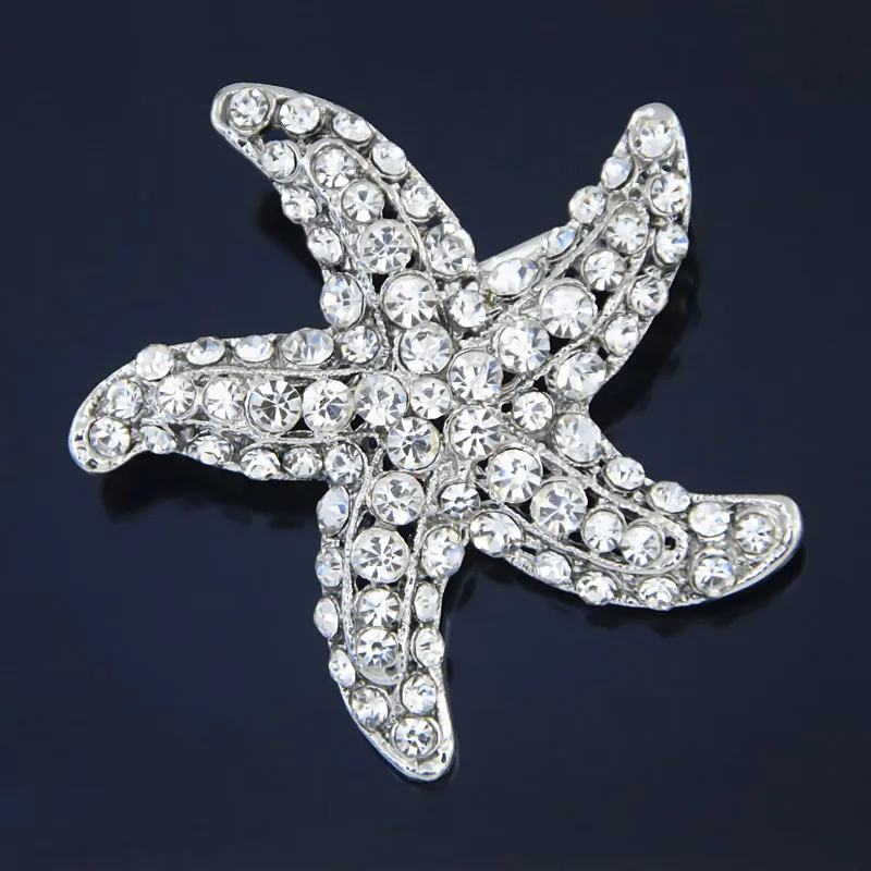 Vintage Fashion Very Cute Crystal Starfish Brooch Lovely Wedding Bridal Bouquet Pins Factory Cheap Price |