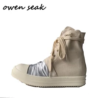 19ss owen seak men casual canvas shoes high top ankle lace up luxury trainers sneakers boots brand zip flats shoes big size