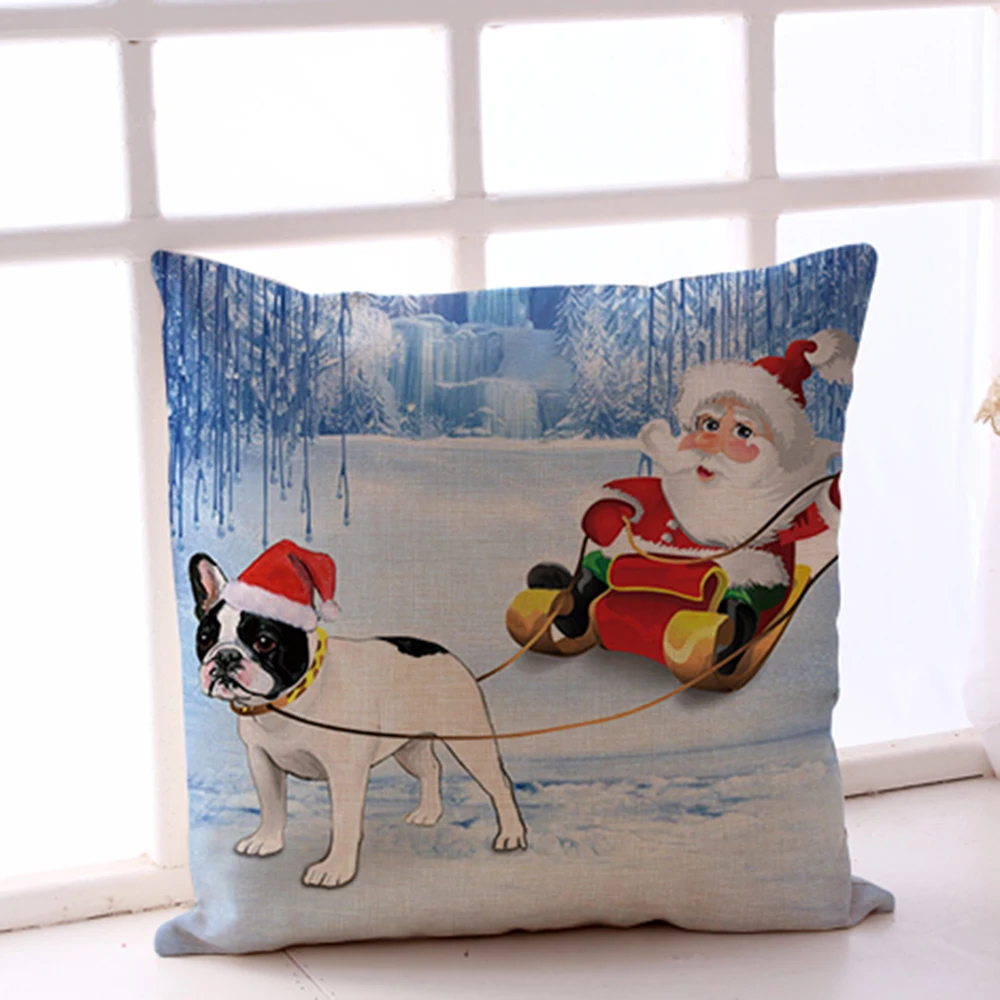 Miracille Merry Christmas квадратный 18 "Хлопок Лен Санта Французский бульдог узор диванная
