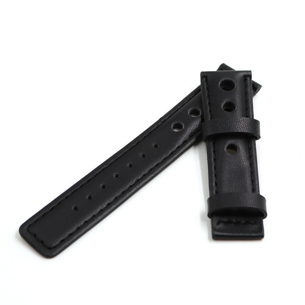 CARLYWET 20mm Real Calf Leather Handmade Black with Black Stitches Wrist Watch Band Strap Belt Without Clasp  For T91 PRS516