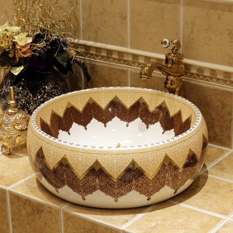 

Круглая форма Ручная работа в европейском стиле столешница керамическая ванная раковина керамическая раковина Китай