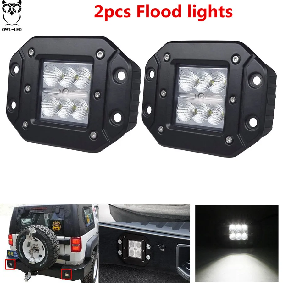 2pcs Flood lights " светодиодный стручки заподлицо 18 Вт Светодиодный светильник СИД управляя светильник потока внедорожный грузовик авто внедорожник 4WD 4X4 Противотуманные фары 12V - Цвет: 2pcs Flood lights