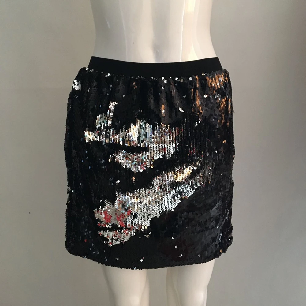 Женская юбка сексуальная высокая талия блестящая мини облегающая черная с
