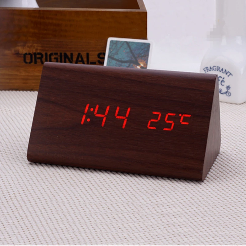 Декоративные настольные часы будильник с датчиком температуры и двойным