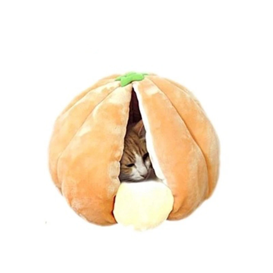 Orange Собака Кошкин дом с милым фруктовым тыквы пещерный коврик зимнее гнездо мягкий ПЭТ Спать в питомнике кровать теплая Складная будка домашних животных Товары для собак - Цвет: Orange
