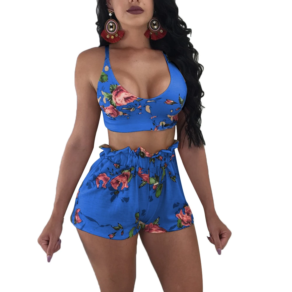 Женские летнее пляжный отдых Slim Fit Low cut Sexy Backless Printed Sun top Vest короткие брюки