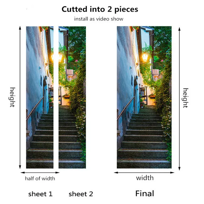 043-cutted into 2pcs Креативные наклейки на двери из цельного куска для гостиной, самоклеящиеся ПВХ, Индивидуальный размер, 3D обои, деревянные наклейки для ремонта дверей - Цвет: 043-cutted into 2pcs