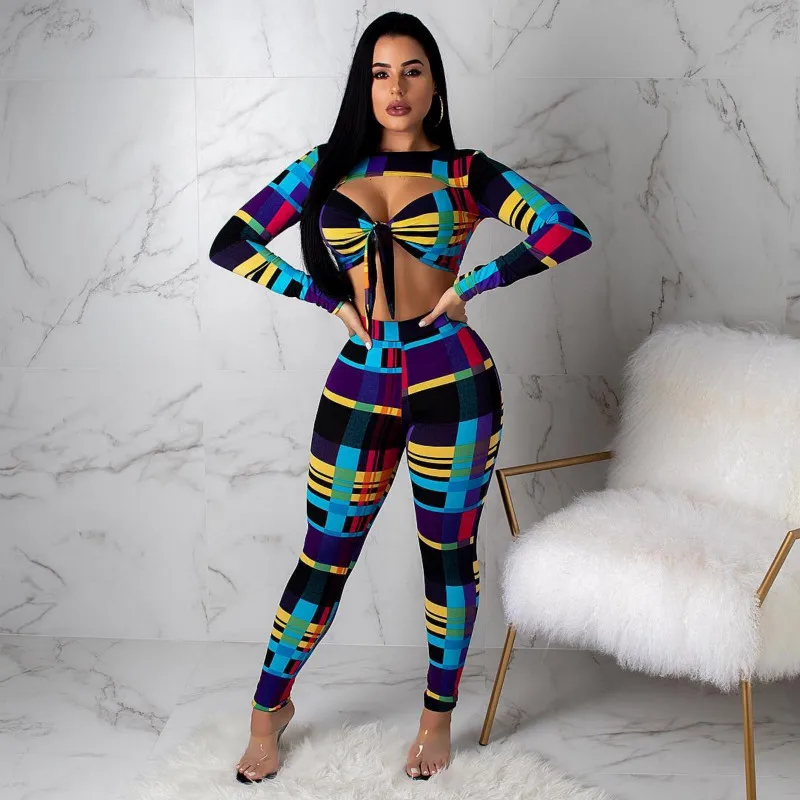 Женский комплект из 2 предметов укороченный топ и брюки в полоску с длинным