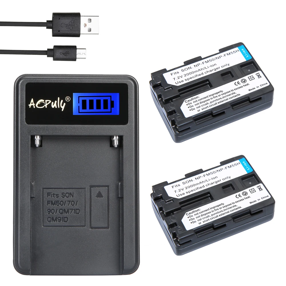 AOPULY 2 шт. NP-FM50 NP FM50 NPFM50 Аккумулятор для камеры + ЖК-Зарядное устройство USB Sony Alpha A100