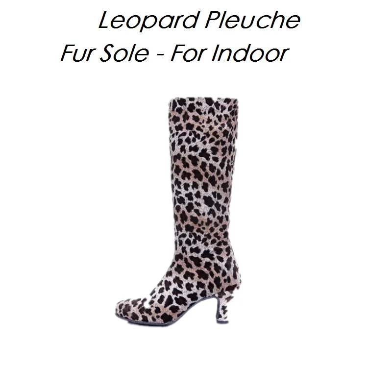 Leopard For Indoor Fan wu fang/Новинка года; сапоги для латинских танцев из PU искусственной кожи и плюша; осенне-зимние женские сапоги для танцев на высоком каблуке с резиновой/меховой подошвой; 868 - Цвет: Leopard For Indoor