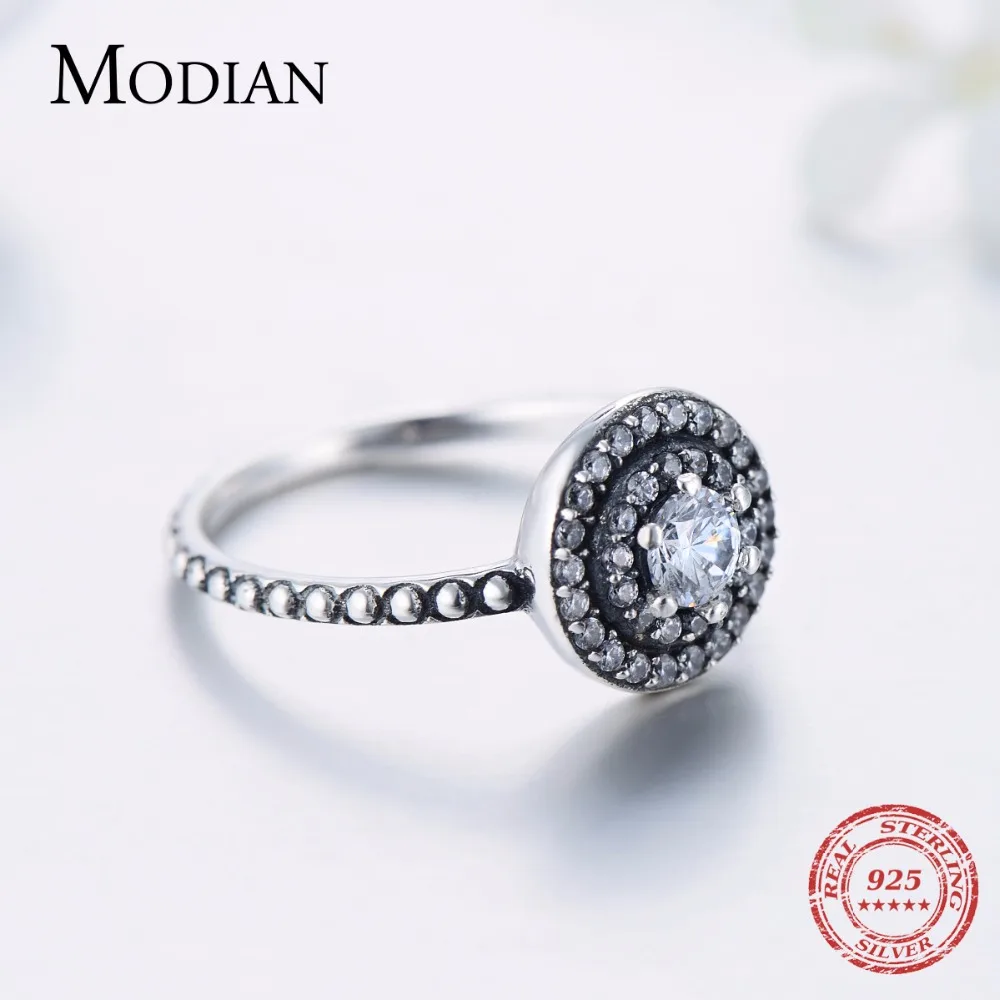 Modian, новинка, Instagram, однотонное 925 пробы Серебряное кольцо, сверкающие винтажные кольца с кубическим цирконием, ювелирные изделия для женщин, рождественский подарок