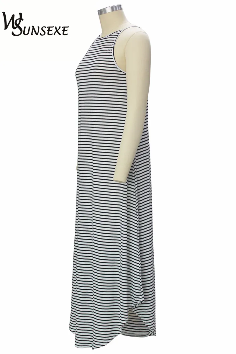 2017 женские летние макси платье Бохо длинное Повседневное без рукавов в полоску