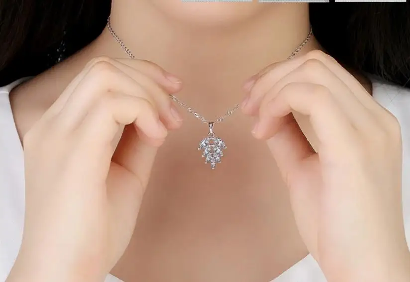 LUKENI Luxury Crystal Leaf Pendants Necklace For Girl Party Jewelry New Fashion Female 925 Sterling Silver Choker Bijou | Украшения и