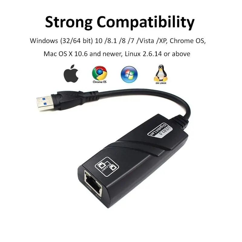 Ethernet адаптер Портативный USB 3 0 к RJ45 10/100/1000 Мбит/с сетевой LAN Проводной для Chromebook