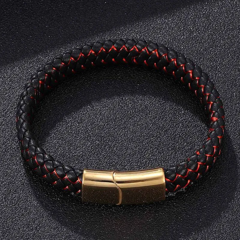 Hot Punk Jewelry Braided Leather Bracelet Gold Color Stainless Steel Magnetic Buckle Male Bangles Gifts BB0222 | Украшения и