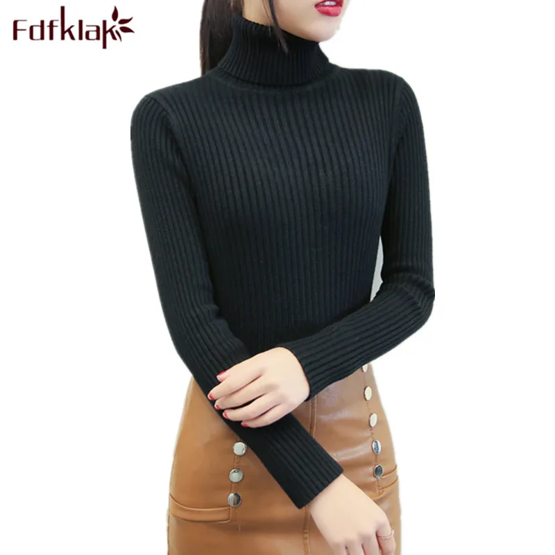 Теплый осенне-зимний женский свитер Fdfklak водолазка пуловер черные белые Новые