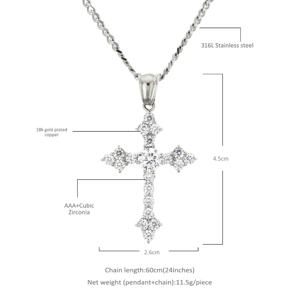 TBTK Cross Pendant Gold Necklace Paved Crystal Shining Zircon Tennis Chain Fashion Rock Man Western Punk Style Jewelry Wholesale | Украшения