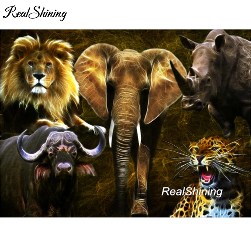 REALSHINING 5d Diy Алмазная картина rhinoceros слоны Лев полная вышивка крестиком мозаика
