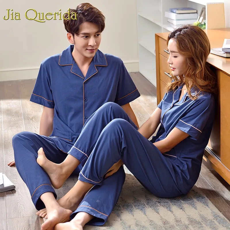 J & Q Pijama Hombre Coton 2019 Летняя короткая Пижама для мужчин и женщин спальный костюм
