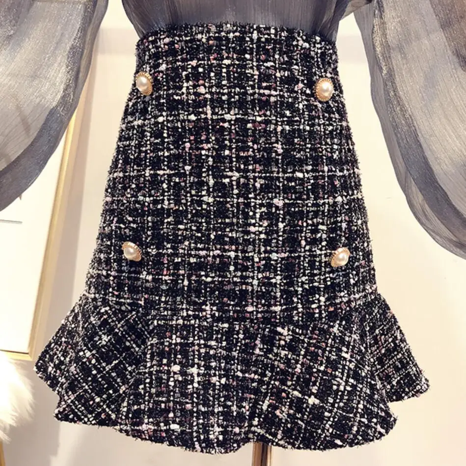 Новое поступление Женская мини юбка рыбий хвост с оборками и бисером выше колена