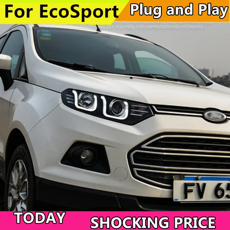 Стайлинга автомобилей фара для Ford ECOSPORT 2013 2015 фары светодиодный фар двойной U Angel